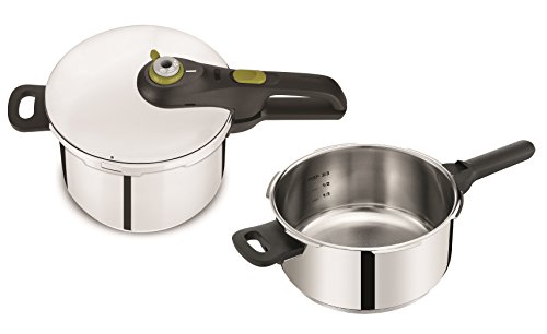 Tefal Secure 5 Neo 4L Set Olla Express de 4 y 6L, con 5 Sistemas Seguridad, 2 Modos de Cocción, Indicador de Presión, Cierre y Apertura Fácil, Acero Inoxidable