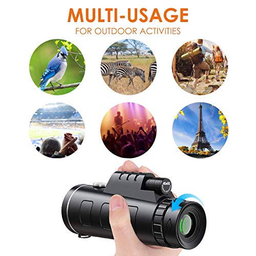 Telescopio Monocular,40x60 HD Impermeable y Antivaho Monoculares de Largo Alcance para Movil con trípode y Adaptador para Smartphone,Ideal para Observación de Aves Caza Conciertos Viaje