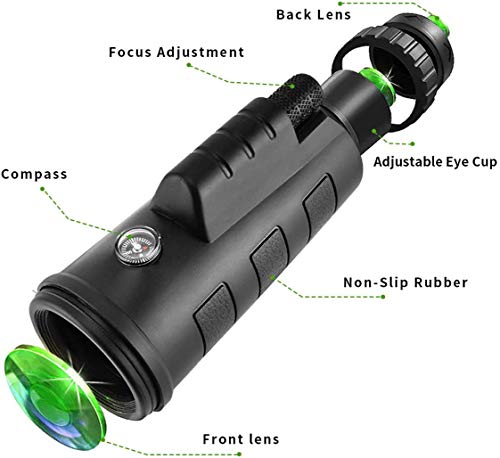 Telescopio Monocular,40x60 HD Impermeable y Antivaho Monoculares de Largo Alcance para Movil con trípode y Adaptador para Smartphone,Ideal para Observación de Aves Caza Conciertos Viaje