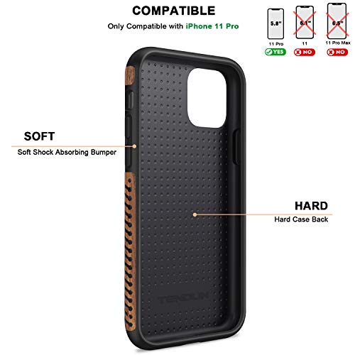 TENDLIN Funda iPhone 11 Pro Madera con Carbono y Cuero Híbrido Carcasa Compatible con iPhone 11 Pro (Negro)