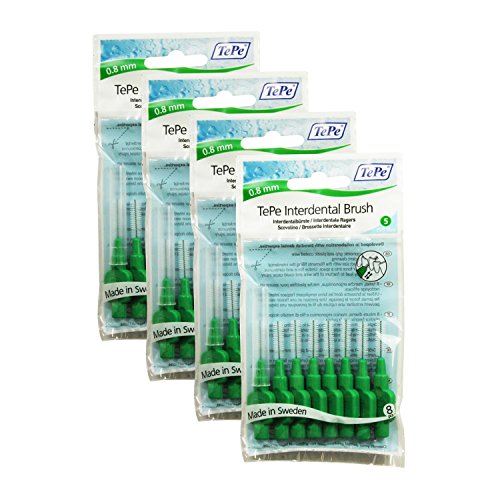 TePe - Cepillos interdentales 0.8mm en verde - 4 paquetes de 8 (32 cepillos)