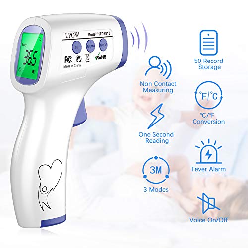 Termómetro para Adultos, Termómetro Digital para la Fiebre en la Frente por Infrarrojos sin Tocar, Termómetro Médico para Bebés Adecuado para Uso Interior y Exterior con Lectura Instantánea