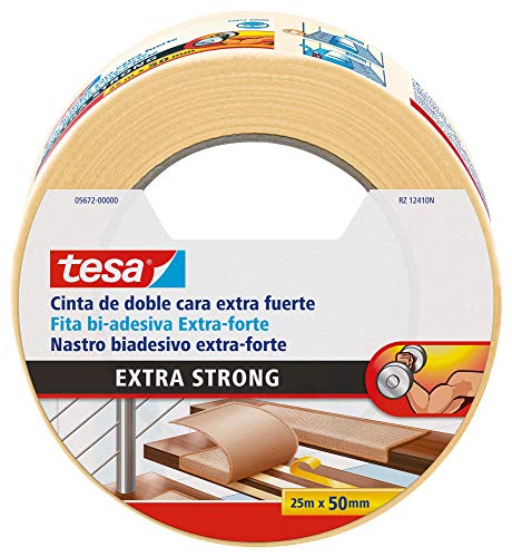 tesa TE05672-00000-11 Cinta doble cara Extra fuerte 25m x 50mm beige, Standard