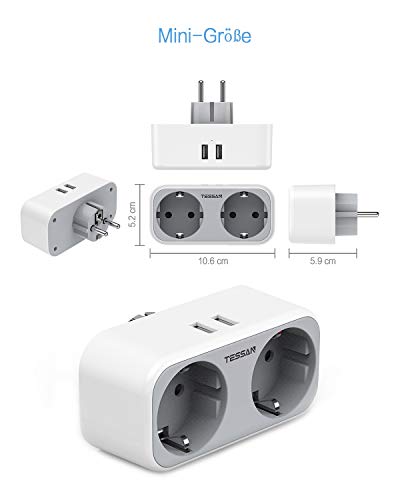 TESSAN Enchufe USB Pared, 4 en 1 Cargador USB con Doble USB (2.4A) y 2 Tomas de CA(4000W), Ladron Enchufe Multiple Compatible con iPhone, iPad, Samsung, Enchufe Pared Doble para el Hogar, Oficina