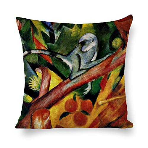 The Monkey Franz Marc Artwork Cotton Linen Blend Square Decorative Throw Pillow Covers Case Cushion Pillowcase with Hidden Zipper Closure For Sofa Bench Bed Home Decor 18"X18"