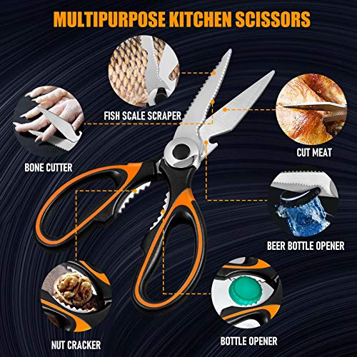 Tijeras cocina resistentes, Tijeras de cocina multiusos profesionales de acero inoxidable Sharp con cubierta de cuchilla para pollo, pescado, carne, aves, verduras, hierbas, huesos, nueces, barbacoa