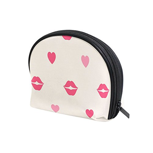 TIZORAX - Bolsa de maquillaje con corazones y labios rojos