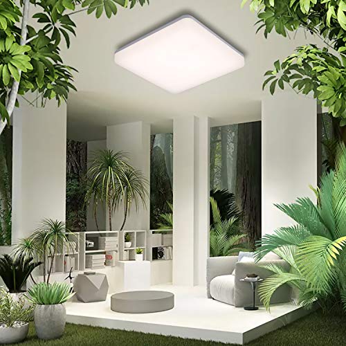 Tomshine - Lámpara de techo LED de 24 W, luz de baño IP65, resistente al agua, 4000 K, color blanco natural, lámpara de techo cuadrada para dormitorio, pasillo, oficina, comedor