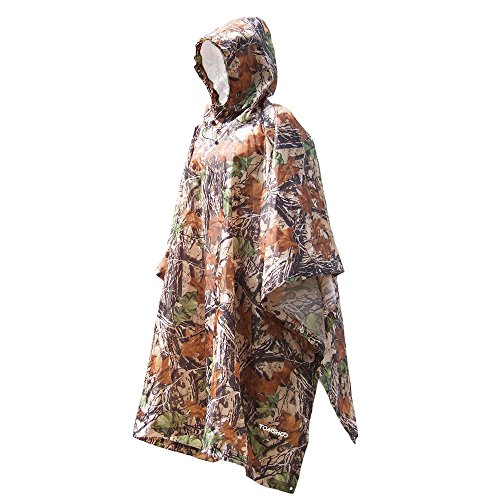 TOMSHOO Poncho de Lluvia Impermeable y Multifuncional Reusable como Toldo Manta, Estera de Camping,Cubierta de Dosel para Senderismo,Cámping y Pesca Ciclismo Unisex