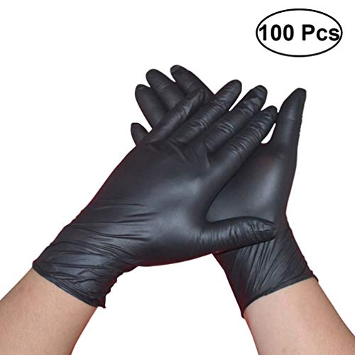 TOPBATHY 100 Piezas de Látex sin Polvo Examen Médico Tatuajes Piercing Guantes (Talla M Negro)