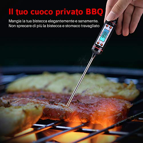 TOPELEK Termometro Carne Digital, Termómetro de Cocina de 5S Lectura Instantánea con 4.8'' Sonda Larga, Pantalla LCD Retroiluminada Para Comida La Carne Barbacoa Leche Líquido