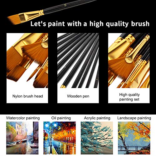 TOPERSUN 19 PCS Pinceles de pintura de nilón de manija de madera de formas diferentes de pintura al óleo de guache acuarela proveedores de arte acrílicos cepillo de pintura