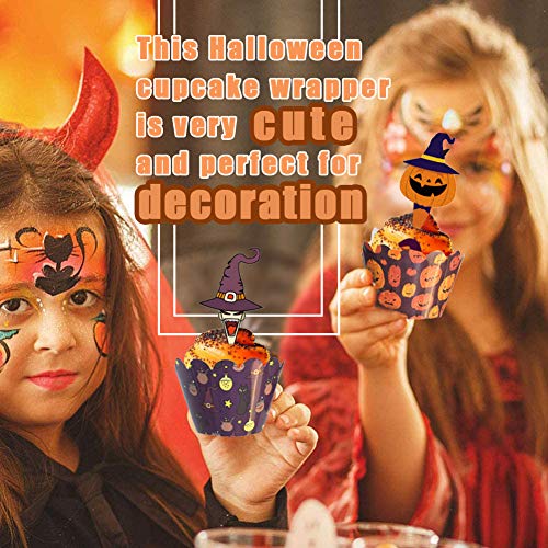 Topper de Tarta, 48pcs Topper Magdalenas Halloween Cupcake Toppers Cupcake Adorno Murciélago Calabaza Decoración de Halloween