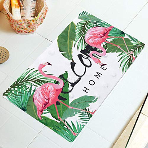 Traann Tappetino da Doccia Antiscivolo, Angolo con Ventose e Foro di Scarico Alfombra Rectangular nórdica Viento Flamingo Anti-caída Rosa 40 * 70cm Verde