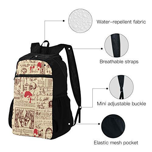 Travel Hike Backpack Daypack Elegante Patrón Perfectamente Tema del Teatro y el Drama Travel Daypack Mochila Empacable para Mujeres Ligero Impermeable para Hombres y Mujeres Viajes C