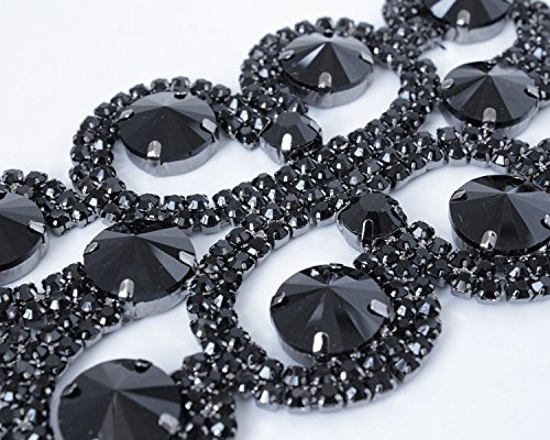 Trimming Shop Negro Pedrería Motivo Pedrería/Diamantes Cristal para Coser Parche Aplique para la Boda de Boda Casual Formal Adorno Complemento 190mm X 75mm By