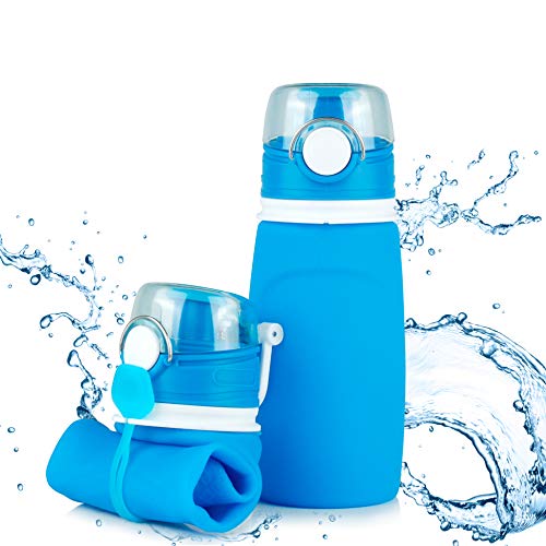 TROIKA - Botella de Silicona Plegable - Capacidad: 550 ml / 18,6 oz - Enrollable y a Prueba de Fugas - para Deporte. para Uso en Exteriores. Escuela y Camping, sin BPA, Silicona médica, Color Azul