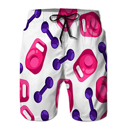 Troncos de natación de Verano para Hombre Pantalones Cortos de Playa de Tabla de Secado rápido sin Costuras con Pesas Rusas y Mancuernas en L