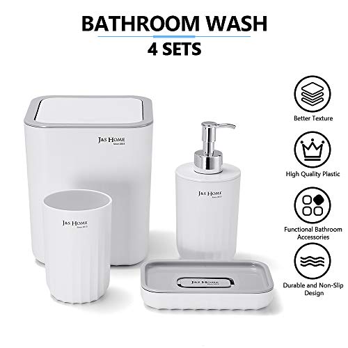 TRUSTLIFE Diseño Moderno, 4 Piezas, Accesorios de Baño para el Hogar y el Hotel, que Incluyen una Taza para Cepillo de Dientes, una Jabonera, un Bote de Basura y un Dispensador de Loción