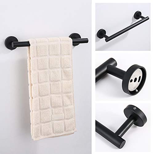 TRUSTLIFE Juego de Accesorios de Baño de Aluminio Toallero Soporte de Papel Higiénico Gancho para Albornoz Montaje en Pared Diseño Moderno Acabado Negro Mate 3 Piezas