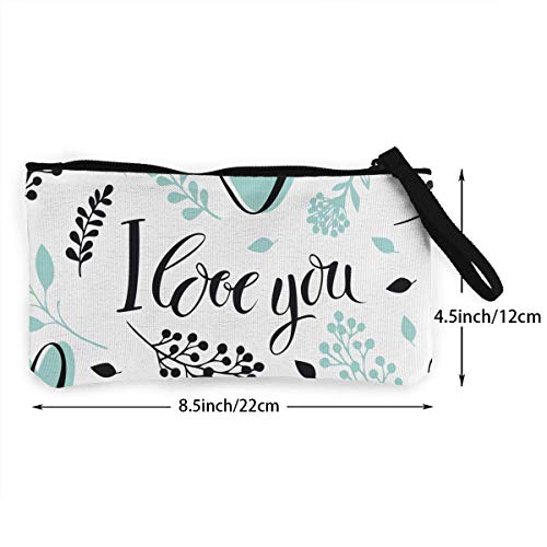 TTmom Carteras de Mujer, Monedero, I Love You Cute Canvas Change Cash Coin Purse, Make Up Bag, Cellphone Bag with Handle Wallet Bag Change Pouch