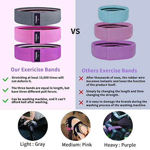 TTMOW Bandas Elásticas Musculacion Bandas de Resistencia de Tela Antideslizantes con 3 Niveles Cintas Elásticas para Yoga, Pilates, Glúteos, Caderas, Piernas, Brazos, Fitness, Crossfit, Mujer y Hombre