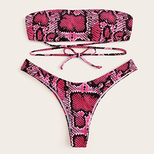 TUDUZ Mujer Bikini Piel De Serpiente Patrón Vendaje De Dos Piezas Bikini Set Tankinis Ropa De Playa Traje De Baño (Rosa Caliente, M)