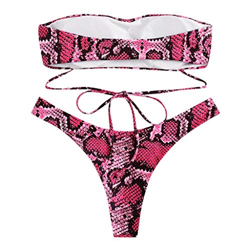 TUDUZ Mujer Bikini Piel De Serpiente Patrón Vendaje De Dos Piezas Bikini Set Tankinis Ropa De Playa Traje De Baño (Rosa Caliente, M)