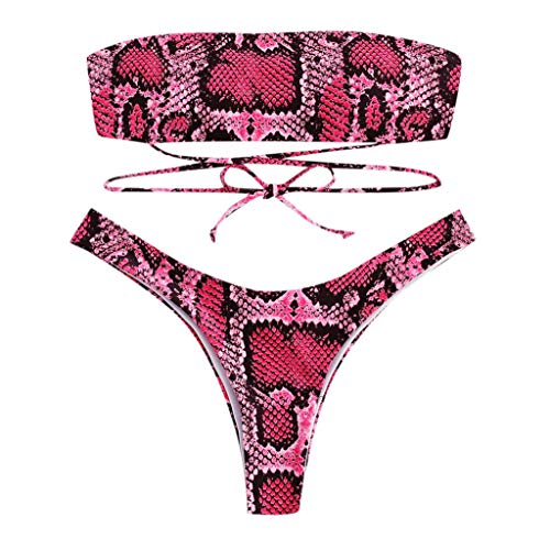 TUDUZ Mujer Bikini Piel De Serpiente Patrón Vendaje De Dos Piezas Bikini Set Tankinis Ropa De Playa Traje De Baño (Rosa Caliente, M)