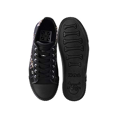 T.U.K. Shoes Lona Negra & Leopardo Vegano Piel Parche Goma Zapatilla De Goma 43 EU