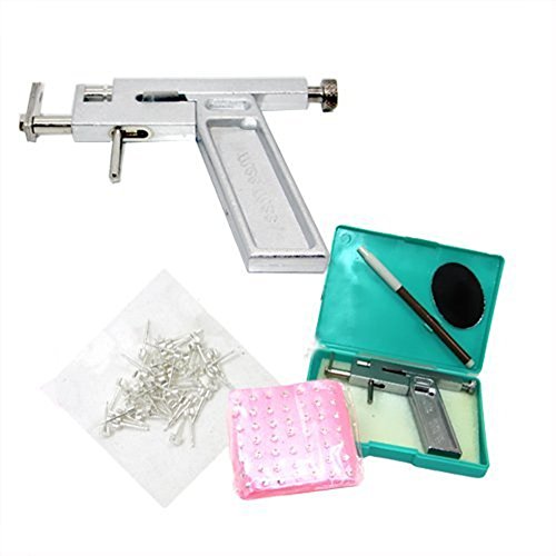 Tukistore Pistola de oído Saludable de Seguridad,Profesionales Labios Oreja Anillo del Cuerpo Piercing Pistola Oreja Kit de Herramientas de Pistola de Clavos con 49 Pares de Metal Pendiente del Perno