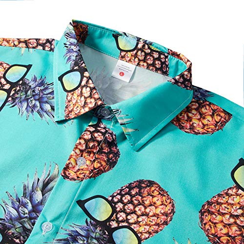 TUONROAD Camisa Hawaiana Hombre Funny Piña 3D Verde Manga Corta Verano Casual T Shirt Participar Fiesta de Piña M