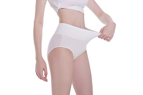 Tuuhaw Bragas para mujer, paquete de 5, braguitas, braga-faja, algodón, talle alto, transpirable Blanco L