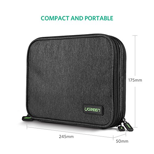 UGREEN Bolsa para Organizar Cable, Estuche Impermeable con 12 Bandas Elesticás para Guardar Cable, Auricular, Memoria USB, SD/TF Tarjeta, Funda de Viaje para iPad Mini, Cargador, PowerBank, Disco Duro