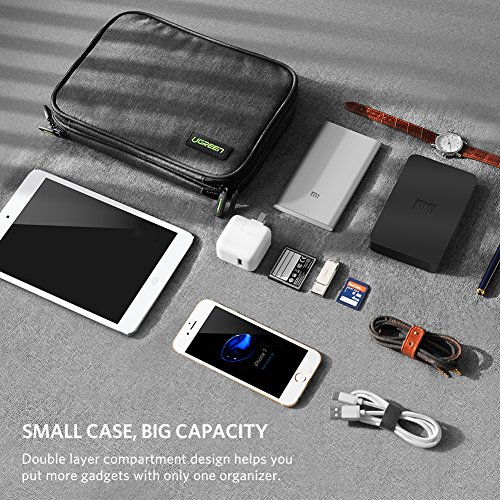 UGREEN Bolsa para Organizar Cable, Estuche Impermeable con 12 Bandas Elesticás para Guardar Cable, Auricular, Memoria USB, SD/TF Tarjeta, Funda de Viaje para iPad Mini, Cargador, PowerBank, Disco Duro