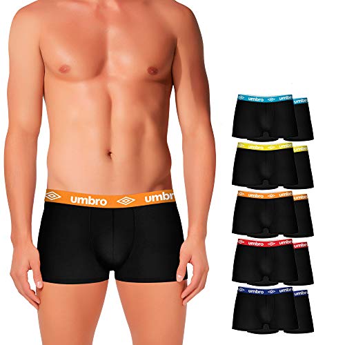 UMBRO PK1579-L Set Boxer Negros con cintura-multicolor-100% algodón, Pack De 10 Pk1579, L para Hombre