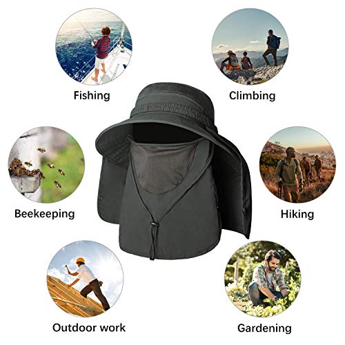 Unigear Sombrero para el Sol Gorro Pescador Anti-UV UPF50+ Gorra Pesca Solar ala Ancha Transpirable Multiusos con Velo y Mosquitera Protección Cuello Al Aire Libre (Verde)