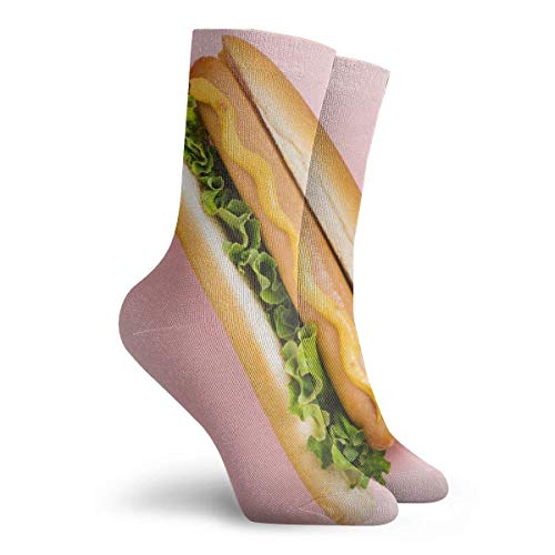 Unisex lindo Hipster Casual Calcetines Confort Atlético Calcetines Para Correr Deportes Senderismo Alimentos Americanos Hotdog Perro Caliente con Ensalada de Mostaza 30cm