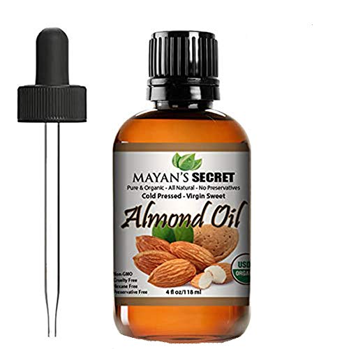 Unrefined Sweet Almond Oil |USDA Certified Organic | Cold Pressed | Hexane Free | Natural Moisturizer |Great For Hair, Skin & Nails | Carrier Oil | Great To Dilute Essential Oils Mayan's Secret