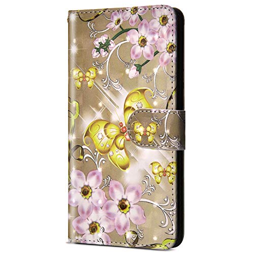 Uposao Compatible para Huawei Mate 20 Lite Funda Piel PU Cuero Libro Flip Cover con Tapa,Glitter Brillante Purpurina Cubierta Billetera Soporte Plegable Ranura Tarjeta,Cierre Magnético,Mariposa,Oro