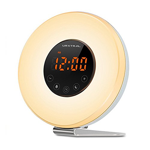 URXTRAL Wake Up Luz Sunrise Simulación Despertador Función Snooze para despertar UP lámpara de noche Luz de noche con la simulación de puesta del sol y la radio FM 7 luces cambiando