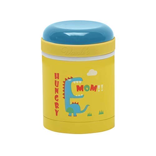 Vanli Fiambrera de Acero Inoxidable Infantil | Tartera Térmica Para Bebés, Niños y Adultos | Termo Papillero para Comida Caliente o Fría | Recipiente Hermético al Vacío sin BPA | Dinosaurio Amarillo