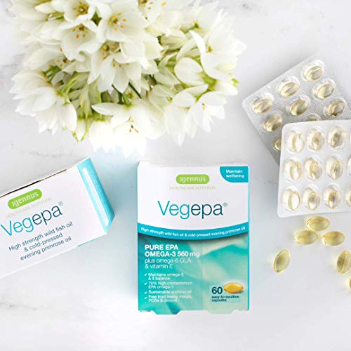 Vegepa Suplemento de Omega-3-6, 800mg de Aceite de Pescado Salvaje y Aceite de Onagra Virgen, 560mg de Omega-3 EPA por porción, 60 cápsulas