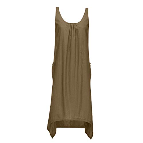 VEMOW Faldas Mujer Vestido Blusas Tops Lino de algodón sin Mangas Estilo Boho de la Vendimia Irregular Vestido(Ejercito Verde,5XL)