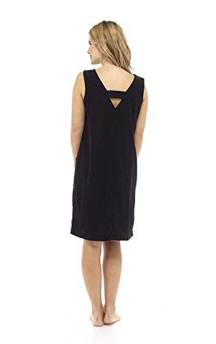 Vestido Recto de Lino de Verano para Mujer Sin Mangas con Cuello en v hasta la Rodilla Corte Suelta túnica con Cintura Natural y 2 Bolsillos Delanteros EU 38-52 (46, Negro)