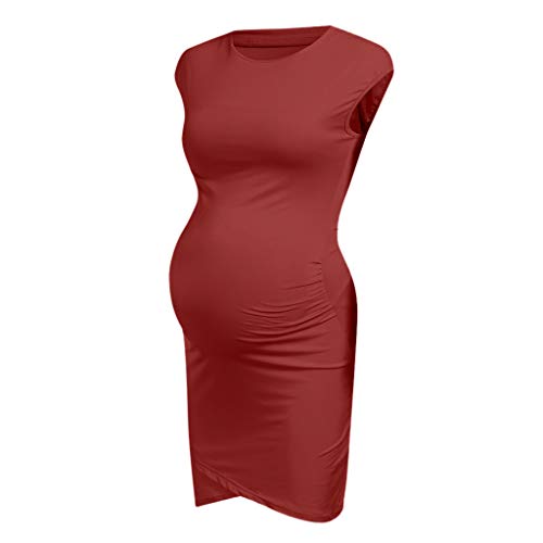 Vestidos para Mujer sin Mangas Moda Costura Dobladillo Ropa premamá Mamá Moda Color Sólido Cuello Redondo Falda de Verano Vestido de Maternidad MMUJERY