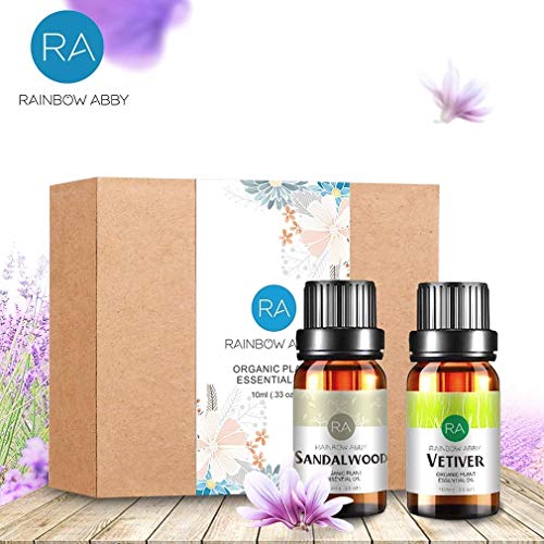 Vetiver Sandalwood Essential Oil Set Aromaterapia Aceites orgánicos 100% puros para difusor, masaje, piel- 2 x 10ml