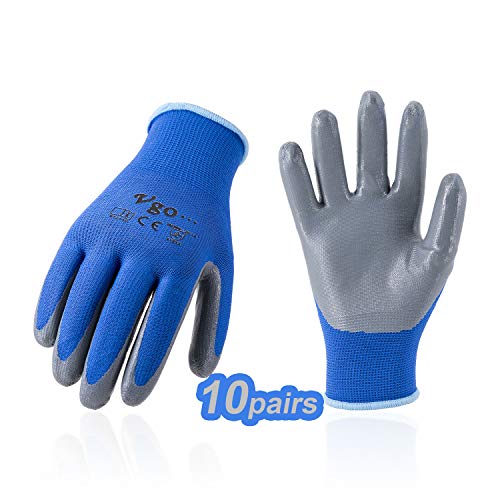 Vgo 10-Pares Guantes Nitrilo, Guantes de Jardinería y Guantes de Trabajo Multifuncionales (Azul, Talla 10/XL, NT2110)