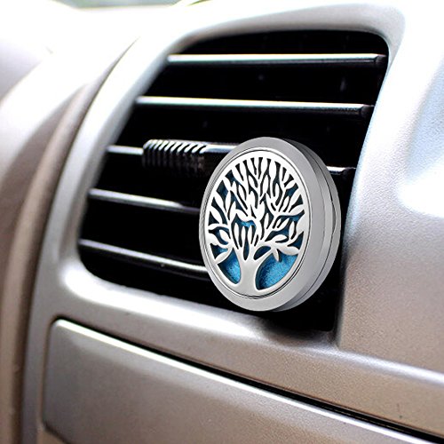 Vicloon Ambientador Difusor, Combinacion Magnetica Ambientador para Coche Aromatherapy Difusor de Aceite Esencial Locket de Acero Inoxidable con Vent Clip 10 Almohadillas de Fieltro Lavables.