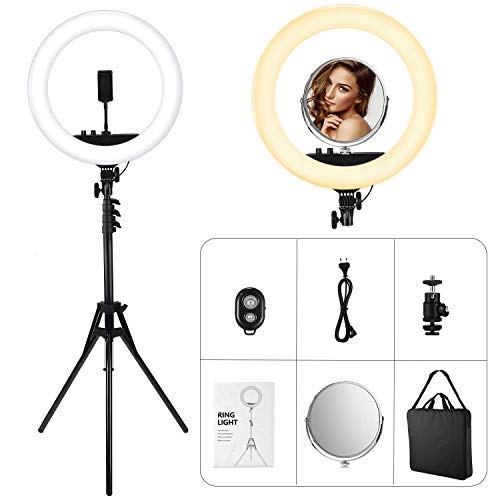 VicTsing 18" Anillo de Luz 48cm 55W sin Reemplazar Filtros de Colores, 3200-5600K Temperatura de Color, Brillo Regulable (0%-100%), para Movil y Camara, Youtube/Selfie/Video/Maquillaje, Aro de Luz